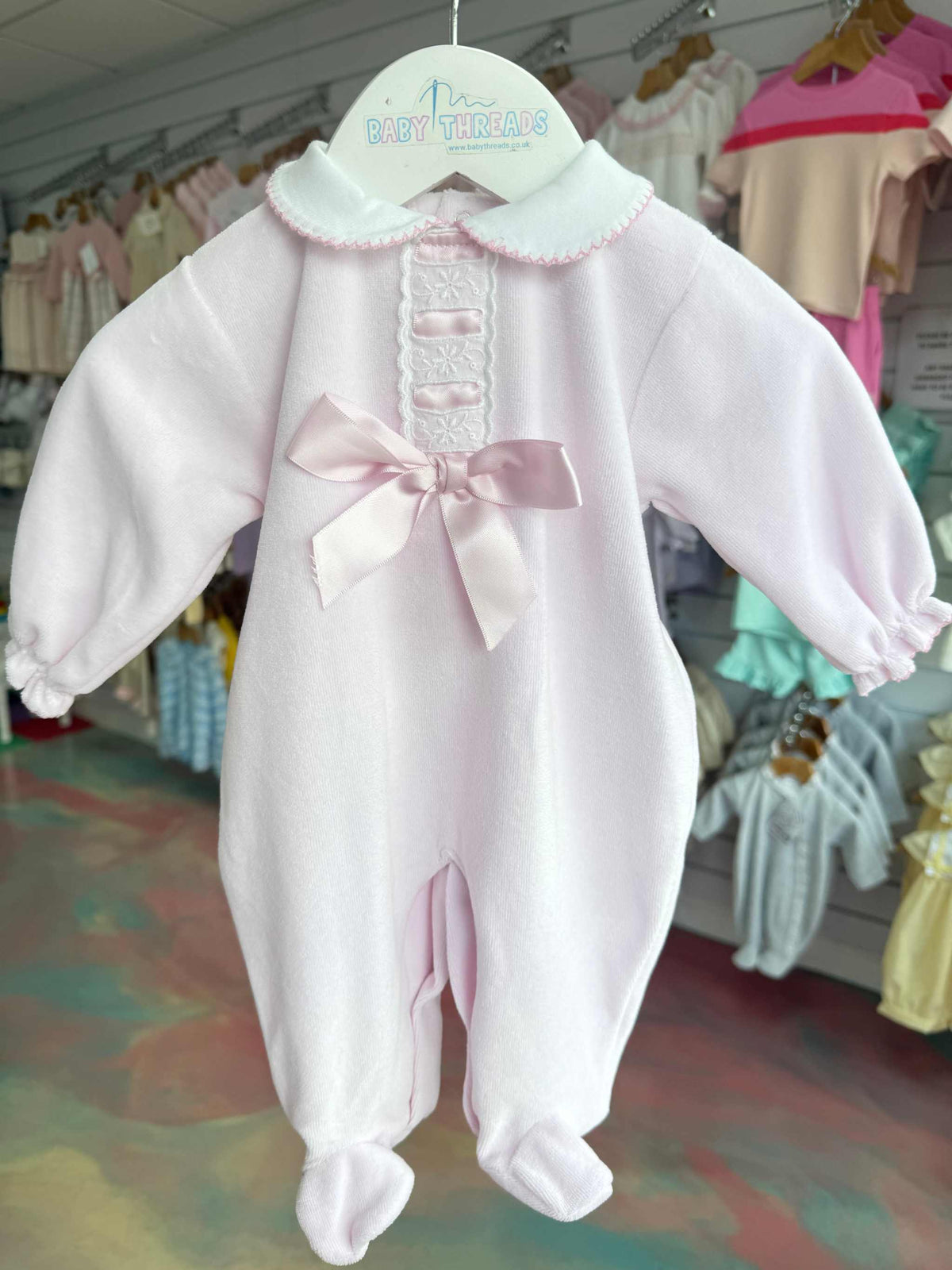 Velour bow sleepsuit