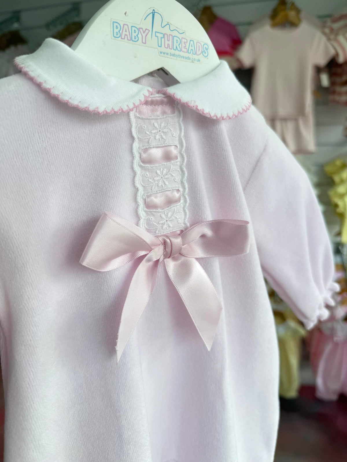Velour bow sleepsuit