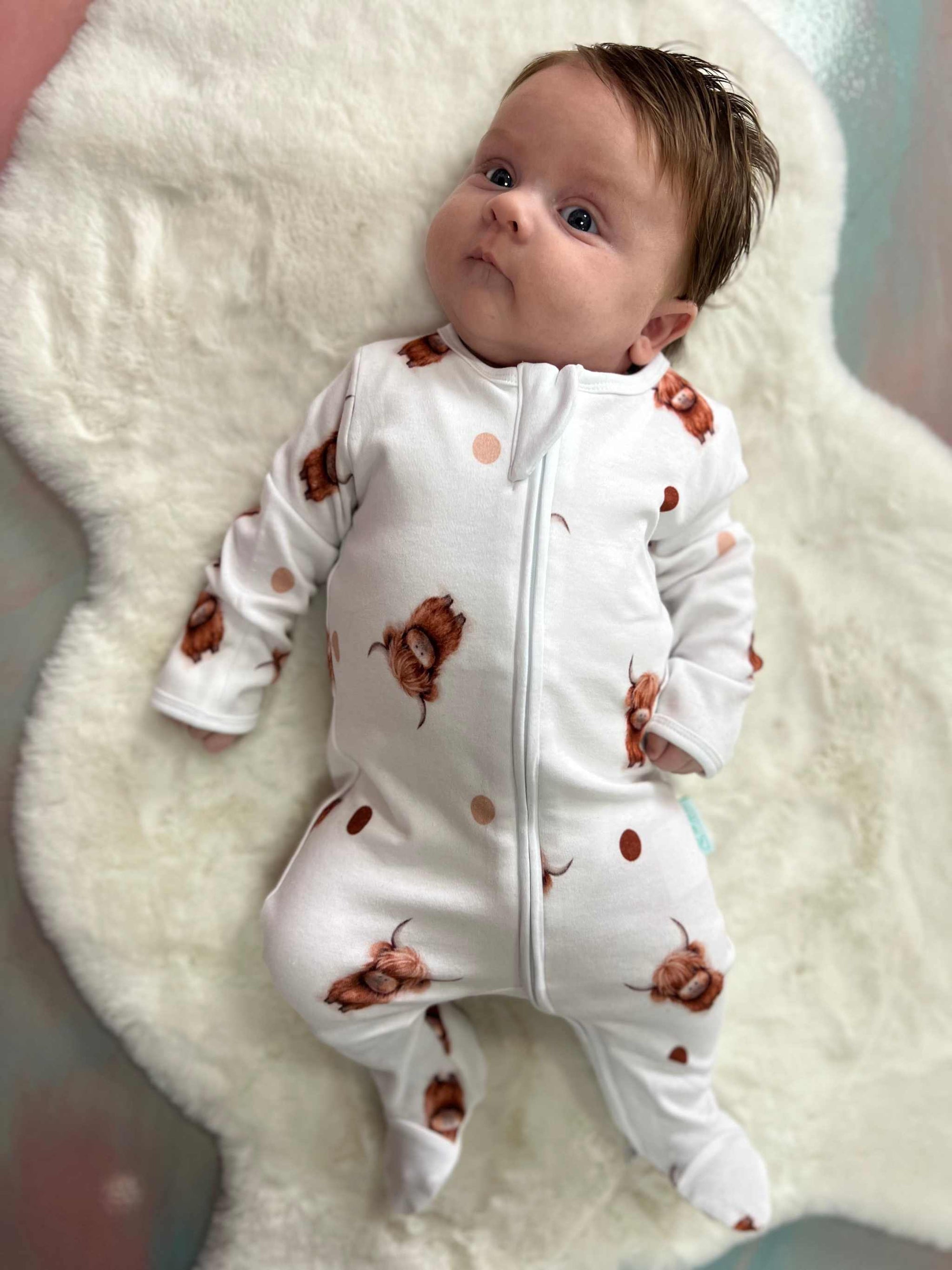 Organic cotton highland cow sleepsuit