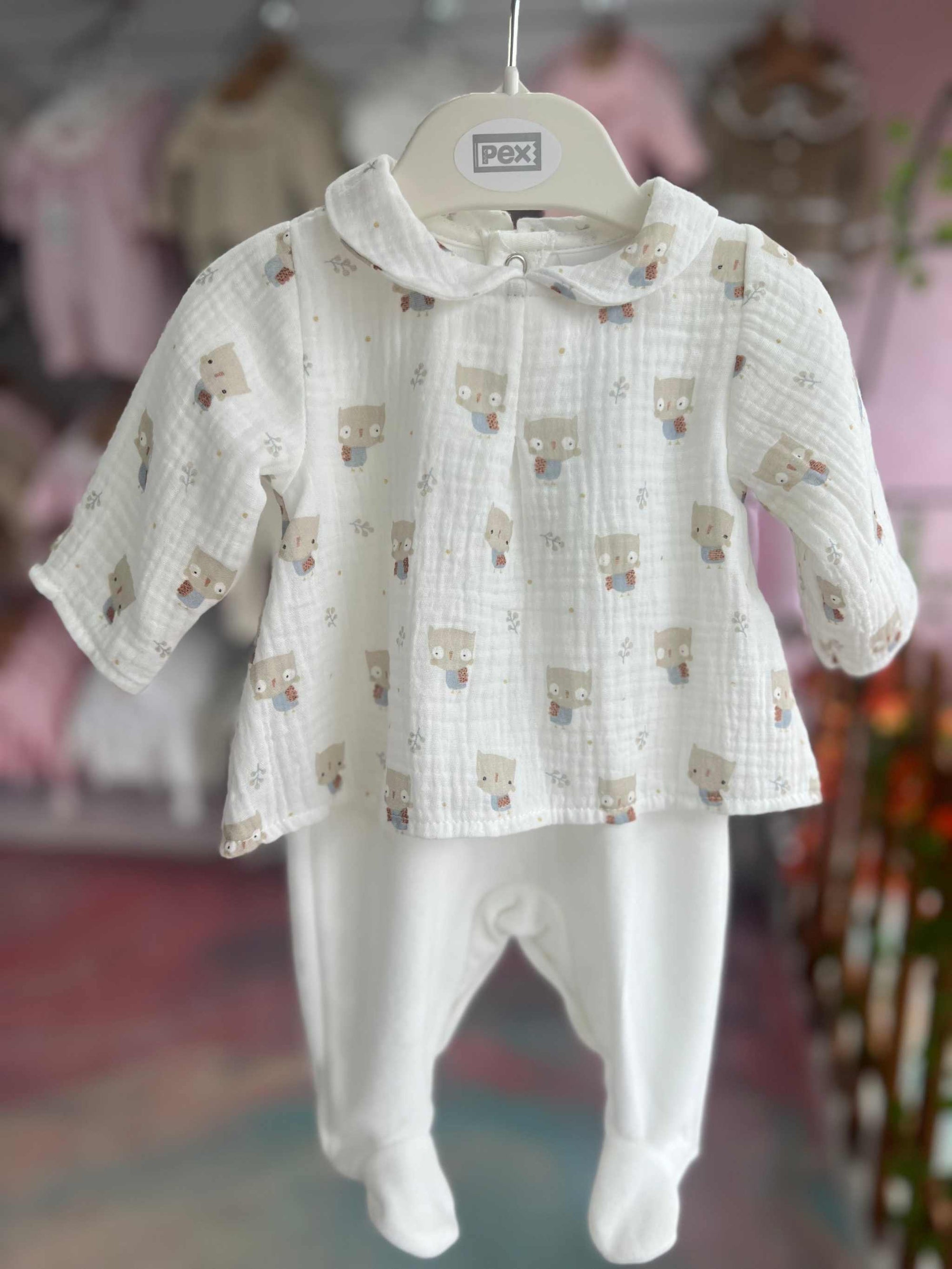 Layered owl print sleepsuit