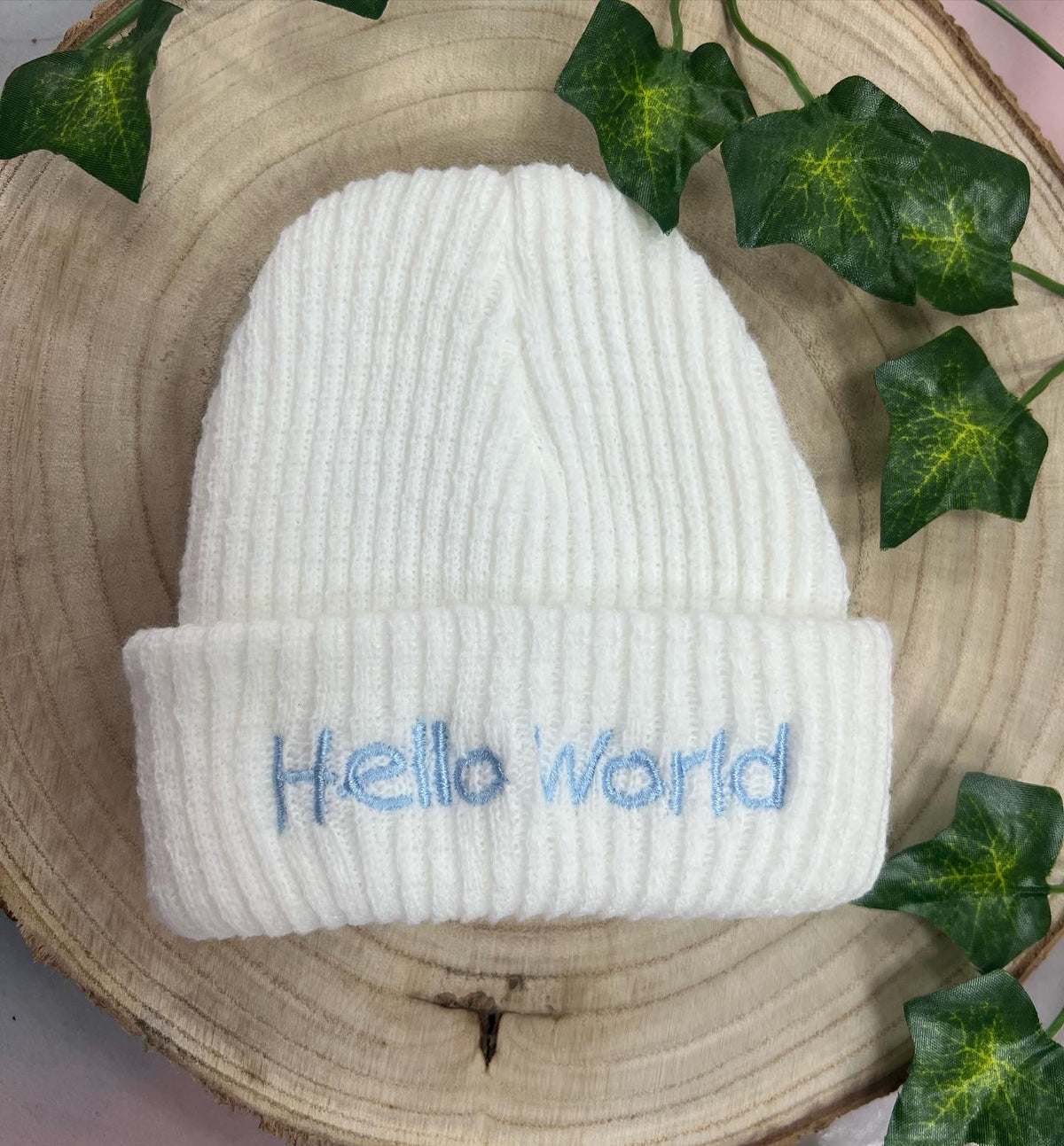 ‘Hello World’ Newborn knitted hats