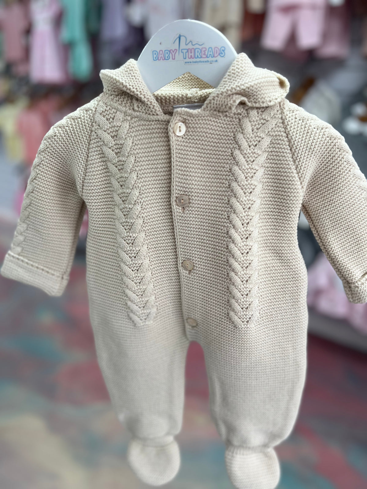 Dandelion knitted biscuit pramsuit