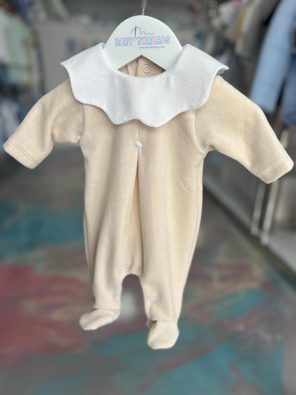 Velour biscuit sleepsuit with collar